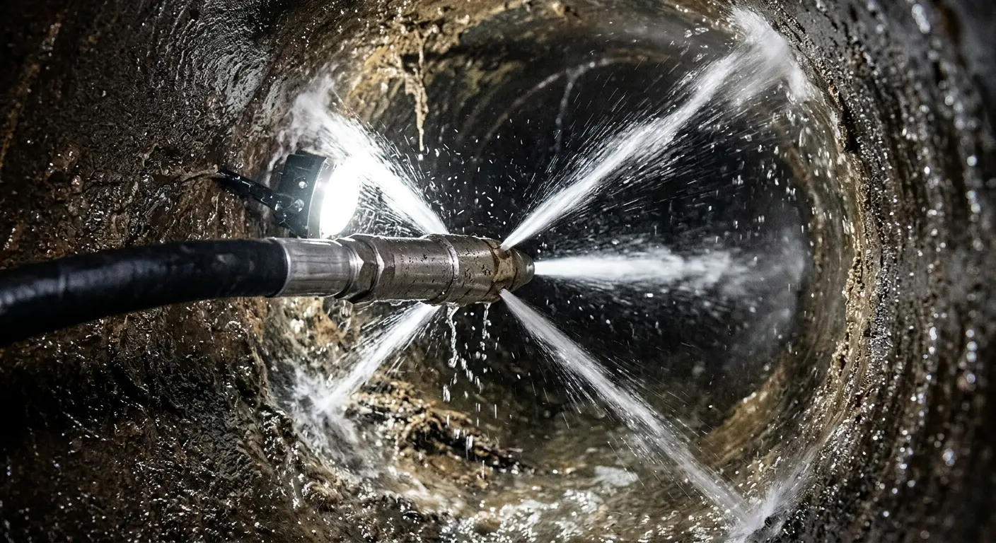 High-pressure hydro jetting nozzle cleaning sewer pipe for Emergency Drain Service in Irmo